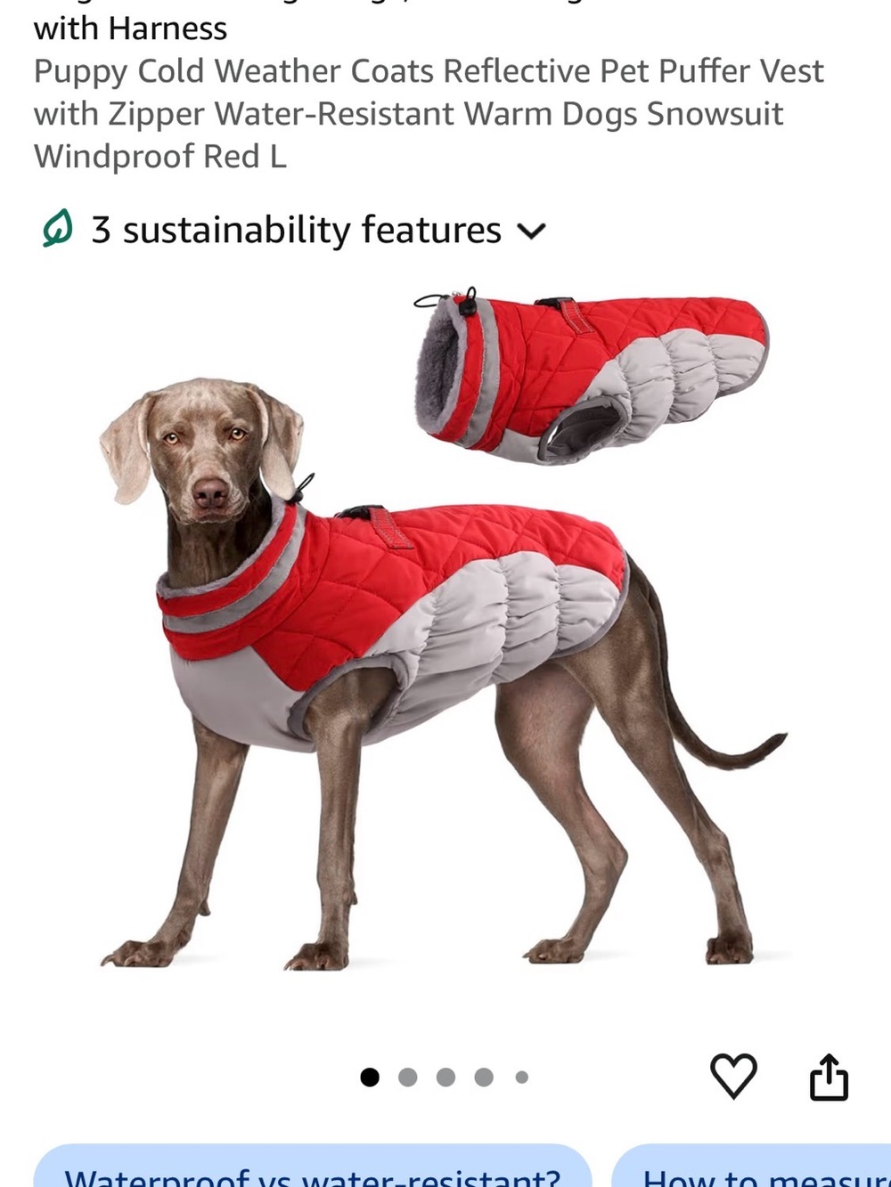 Reflective Red & Gray Quilted Puffer Dog Coat with Harness Opening